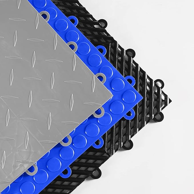 FlooringInc's Nitro 12"x12" Snap-Together Garage Floor Tiles, Non-Slip Interlocking Plastic Floor Mat, Midnight Black, 1 Tile, 1 Sq/Ft
