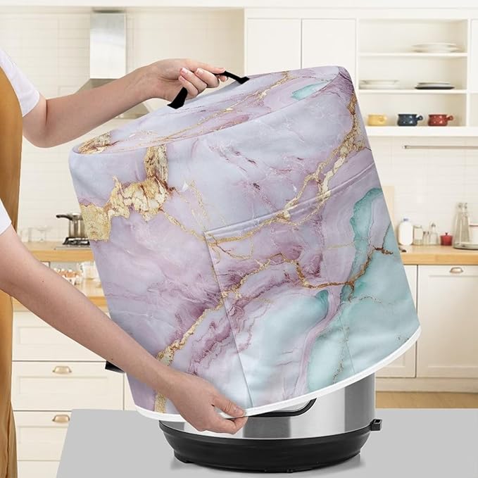 Marble Dust Cover for Kitchen Instant Pot Accessories Appliance Cover Quart Pressure Cooker Air Fryer Rice Cooker Kitchen Appliance Dust Covers with Storage Pockets Size S
