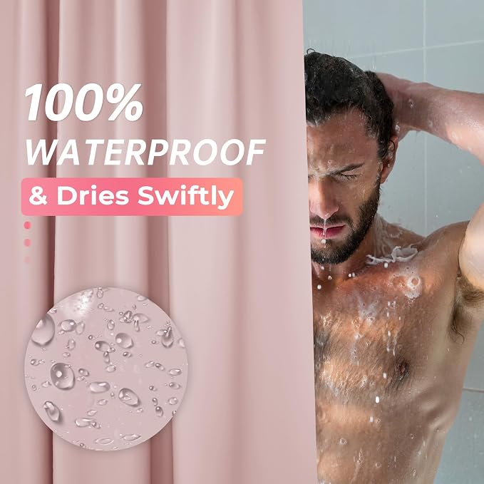 AmazerBath Light Pink Shower Curtain Plastic 72x72 Inches, Premium PEVA Shower - Image 5