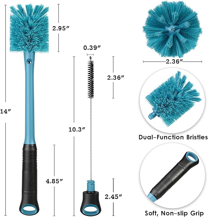 MOSOLAN 2-in-1 Bottle Brush and Straw Cleaner Brush, Smokey Blue, 1 Pack | Long - Image 6