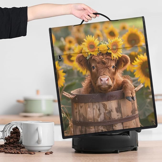 Kitchen Aid Mixer Cover Sunflowers Cute Highland Cow Stand Mixer Cover Compatible with 6-8 Quarts Stand Mixers, Dust Covers with Zipper Pocket Foldable Washable Kitchen Aid Organizer Bag