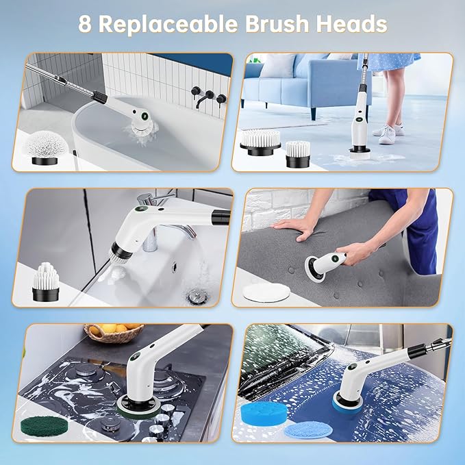 PUFTEM Electric Spin Scrubber, Cordless Shower Scrubber, Adjustable Handle | - Image 6