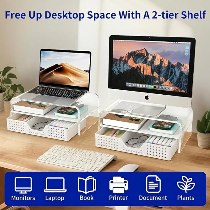 Desk Organizer and Accessories, 2-Tier Computer Monitor Stand Riser - Image 3