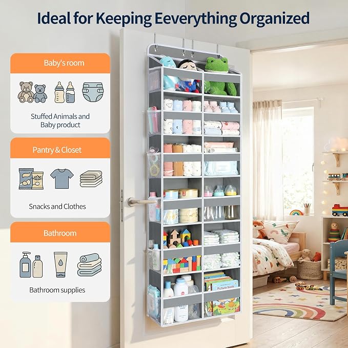 Yecaye Over The Door Organizer, 6 Tier Extra Large Behind Door Storage of 12 - Image 5