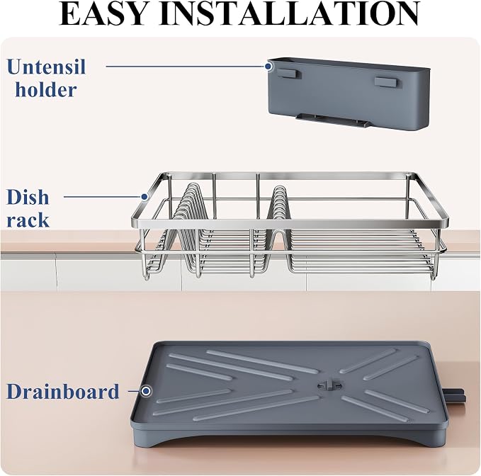 SNTD Dish Drying Rack for Kitchen Counter, 11.8" W x 16.7" L, Large Capacity - Image 7