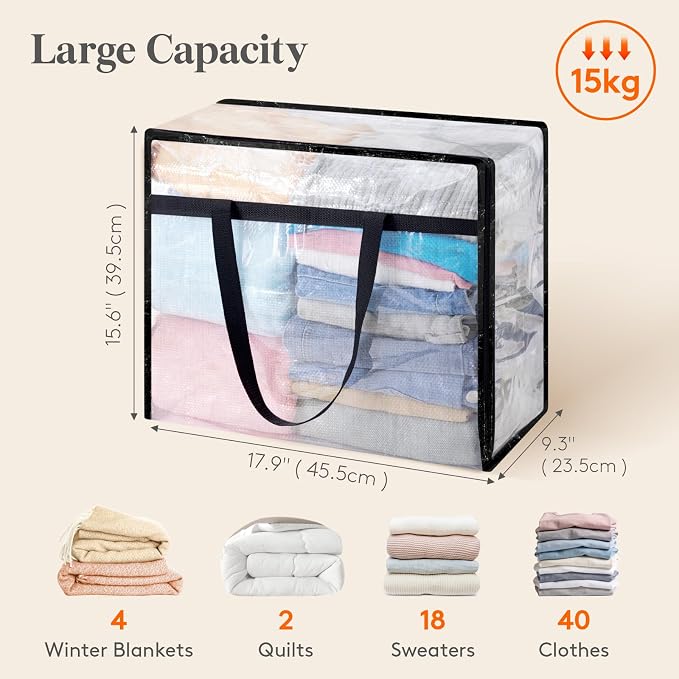 Lifewit 4 Pack Clear Storage Bags, 45L Clothes Organizer - Image 2