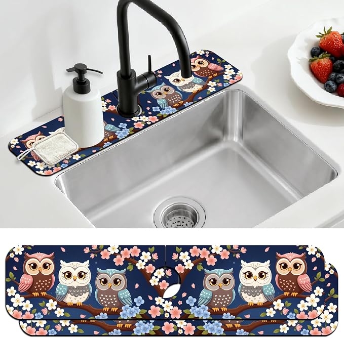 2 Pcs Kitchen Sink Splash Guard Faucet Mat Cartoon Owl Faucet Mats by CONCHLERY%E6%97%97%E8%88%B0%E5%BA%97
