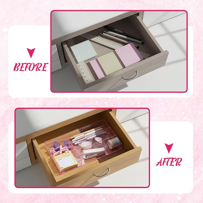 Briwooody Pink Acrylic Drawer Organizer, 6 Compartments, Small | 11 x 6.1 x - Image 5