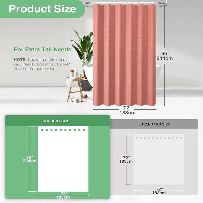 Dynamene Extra Long Waffle Shower Curtain 256 GSM Fabric 72x96 Coral - Image 3