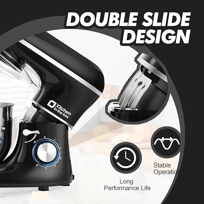 Kitchen in the box Stand Mixer, 6.5QT 660W Kitchen Electric Mixer, 6-Speed Tilt-Head Food Mixer with Dough Hook, Wire Whip and Beater (Black)