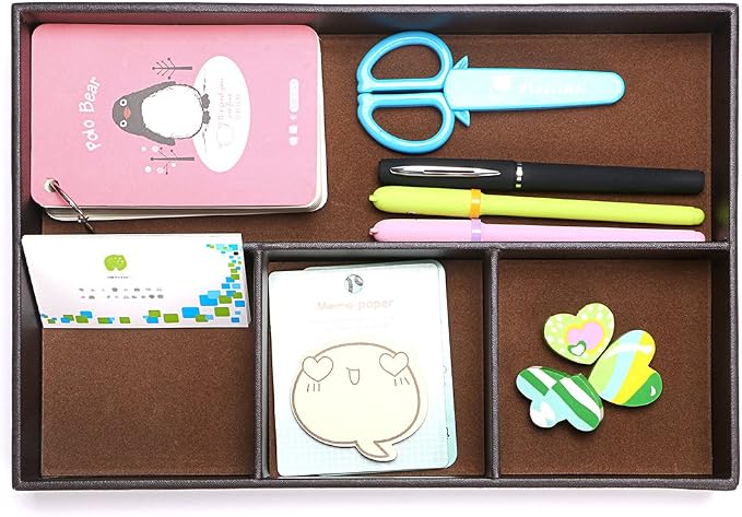 BTSKY 4 slots Desk Drawer Organizer, PU Leather Drawer Storage Organizer Divider - Image 2