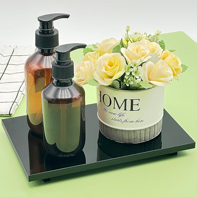 Bigfety Acrylic Soap Tray, Soap Pedestal Stand Sink Tray, Soap Bottle Riser Stand for Kitchen Bathroom, Black, Medium