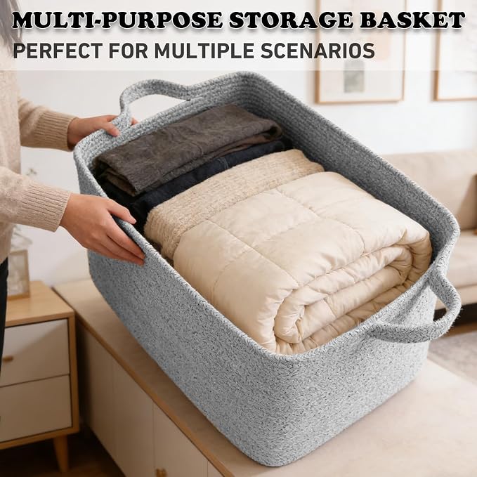 65L Large Laundry Basket with Handles, Woven Blanket Basket - Image 5