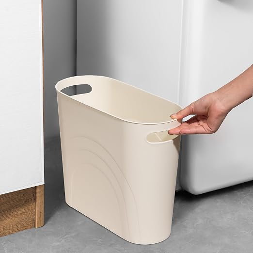 Small Bathroom Trash Can, 3.5 Gallon Slim Garbage Can, 2 Pack Cream | Plastic - Image 2
