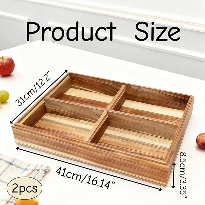2 Pack Wooden Pizza Dough Proofing Box 16" x 12" w/Lids - Made From Natural Acacia Wood - Ideal Bread Proofing Box, Pizza Storage Container - Comes with 2 Adjustable Partitions & 1 Wood Shovel