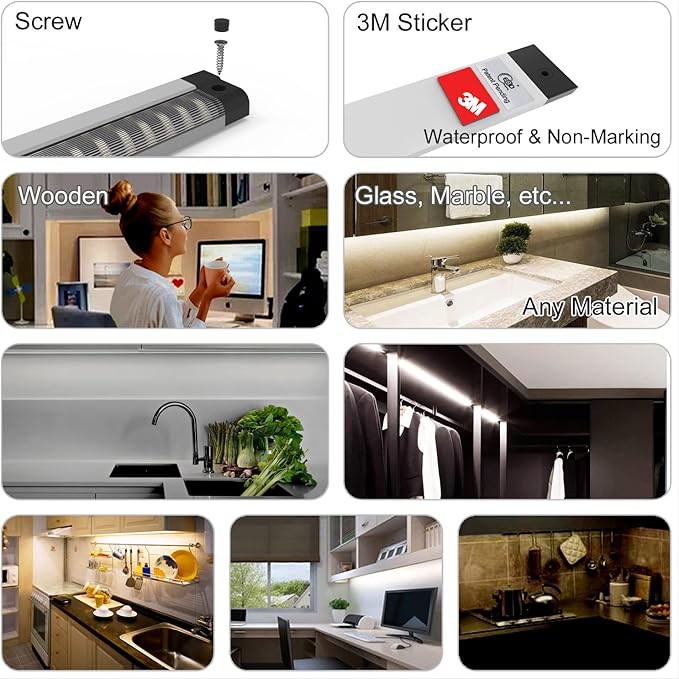 LED Under Cabinet Light with Adjustable Cable Touch Under Cabinet Lights No Redundant Wires 6 Panel Under Counter Lights for Kitchen 3000K Warm White 2100Lm Super Bright Closet Light Good for Timer