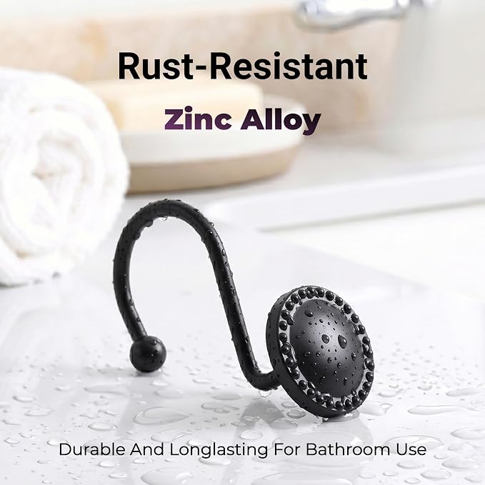 Shower Curtain Hooks, Rust-Resistant Decorative Rings, Smooth Glide, Circular - Image 5