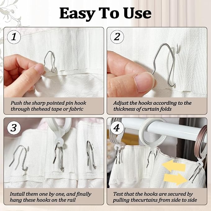 70PCS Curtain Hooks, 1.2 Inch Metal Drapery Pin and Hook, Rustproof Stainless - Image 6