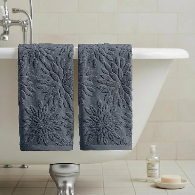 Artoid Mode 2 Pcs Grey 3D Dahlia Floral Jacquard Hand Towels - Image 4