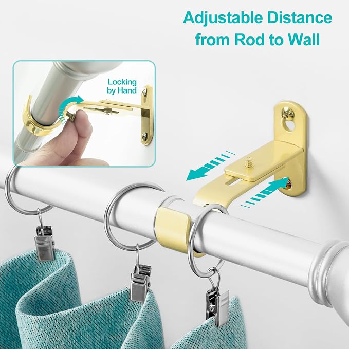 Adjustable Curtain Rod Brackets, Metal Window Drapery Rod Hanger Holders Hooks - Image 4