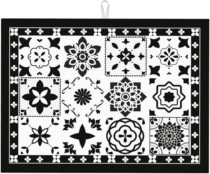 Retro Black Pattern Dish Drying Mat by indokyeyqaz