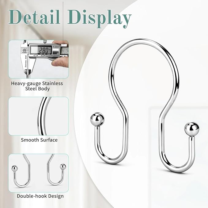 Shower Curtain Hooks, Stainless Steel Shower Curtain Hangers, Metal Shower - Image 4