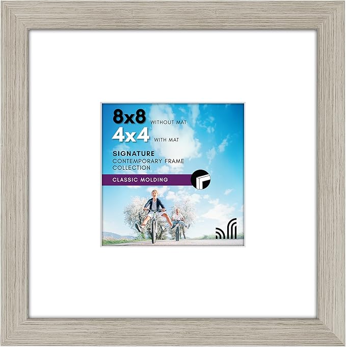 Americanflat 8x8 Picture Frame with Shatter-Resistant Glass - Use as 4x4 Frame with Mat or Display 8x8 Photo Without Mat - Signature Collection - Square Frames for Tabletop and Wall - Driftwood