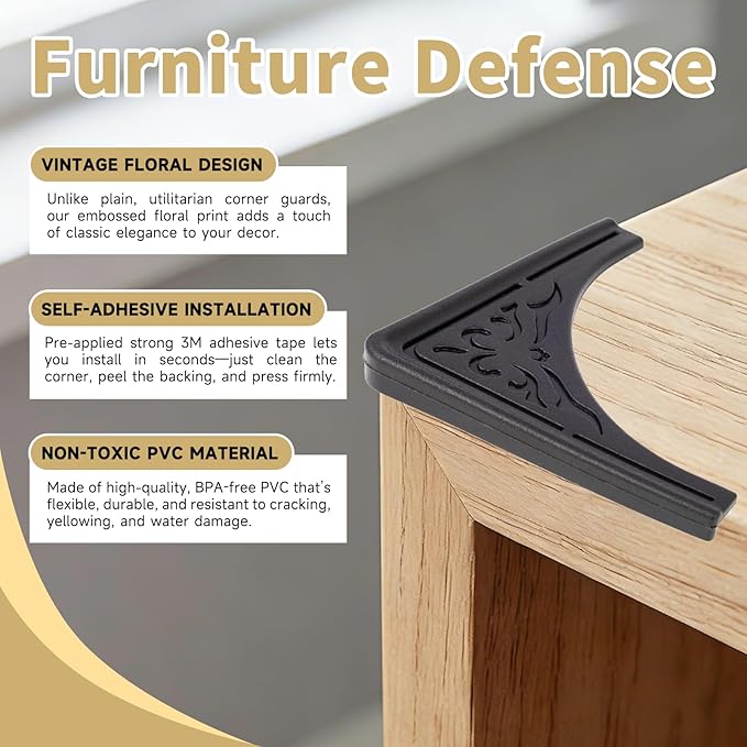4 Pcs Safety Soft Corner Protectors Guards,Table Corner Protectors Proof Corners and Edge Protectors for Furniture Bookcases Drawers (Soft Black)