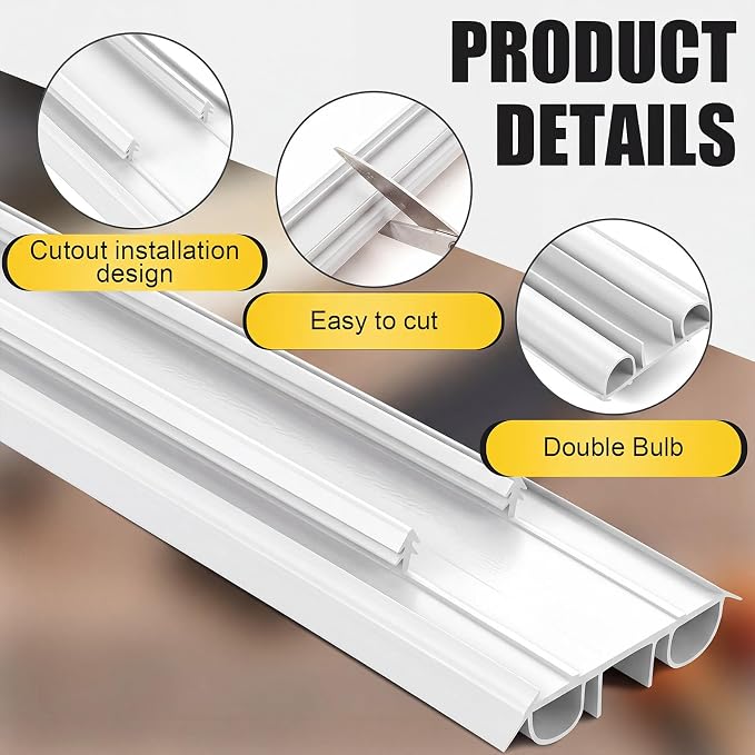 Pushglossy 2 Pcs 36" Kerf Door Sweep Double Bubble Kerf Pre Cut White | 1-3/4" - Image 3