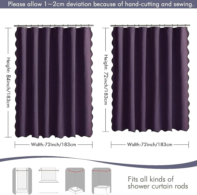 MIULEE 72"x84" Extra Long Scalloped Linen Shower Curtain Purple - Image 6