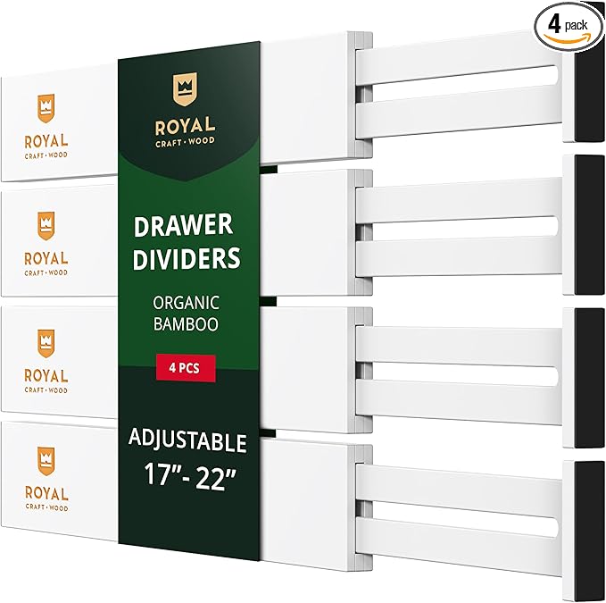 Bamboo Drawer Dividers Organizers, Adjustable Drawer Separator Splitters by ROYALCRAFTWOOD