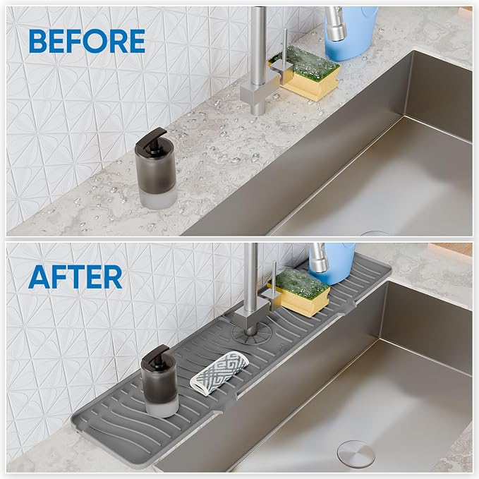 24 Inch Longer Faucet Mat for Kitchen Sink, Silicone Sink Faucet Mat Splash - Image 7