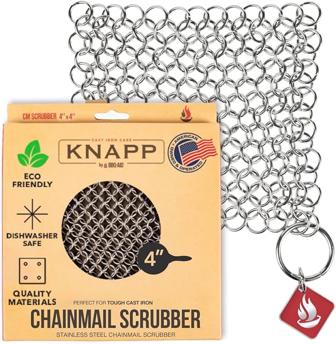 Knapp Made Original 4" Chainmail Scrubber - Cleaner For Cast Iron, Stainless Steel, Hard Anodized Cookware and Other Pots & Pans