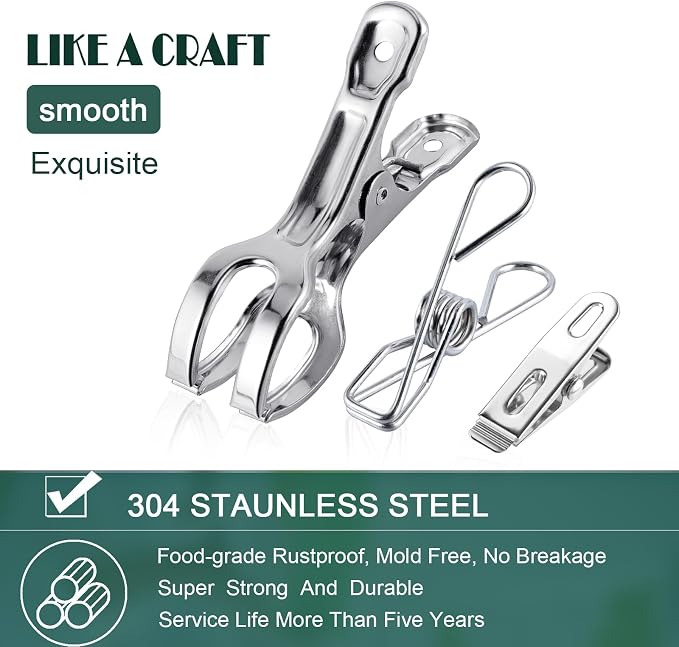 Clothes Pins Metal Stainless Steel Clothespins Laundry Pin Bag Photo Clips | - Image 2