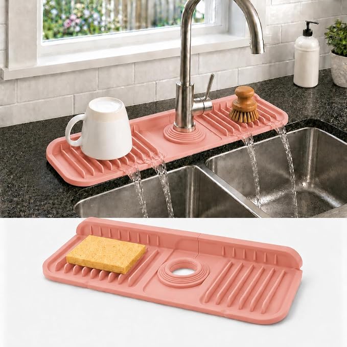 14.5" Silicone Faucet Handle Drip Catcher Tray, 7° Sloped Self Draining Mat by Unknown