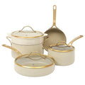 Bloomhouse - Two Time Oprah's Favorite Things Winner - 8 Piece Pots and Pans Heavy Duty Aluminum Premium PFA Free Ceramic Nonstick Cookware Set - Almond Cream w/Gold Handle