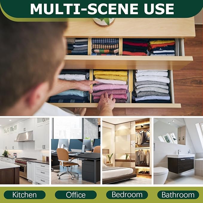 Kitchen Drawer Dividers 6 Pack Bamboo Drawer Organizers | 17-22" Adjustable - Image 3