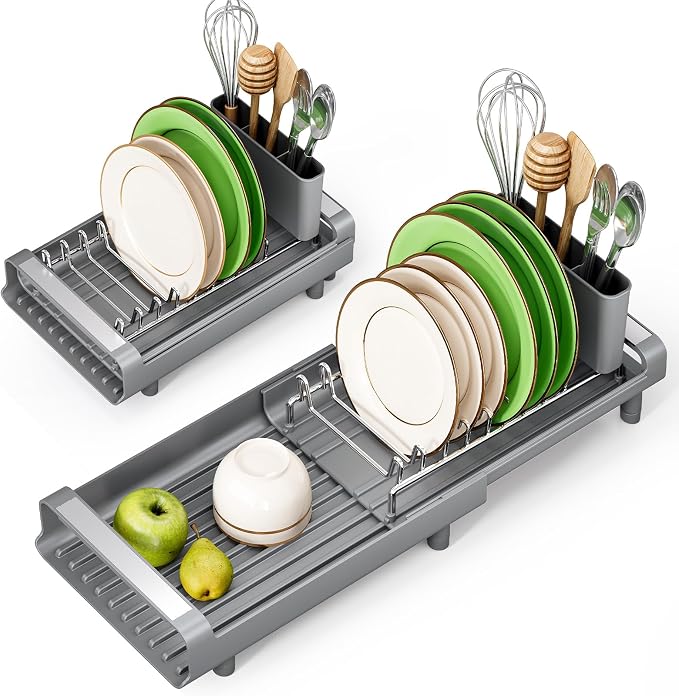 TOOLF Small Dish Drying Rack, Expandable and Space-Saving, Compact Design Fits by TOOLF