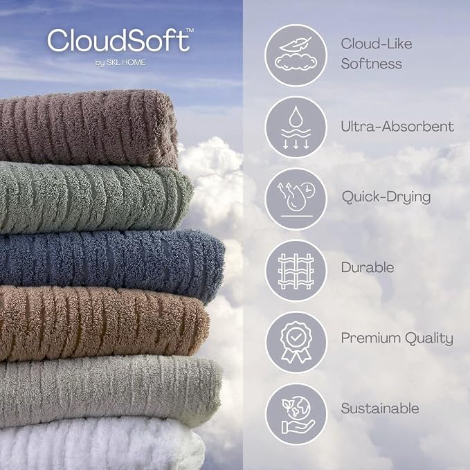 SKL Home CloudSoft 100% Cotton Luxury 4-Piece Bath Towel Set, Clay | Premium - Image 5