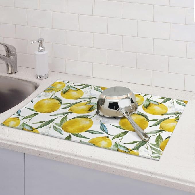 Lemon Dish Drying Mat For Kitchen Counter, Super Absorbent Microfiber Dish - Image 7