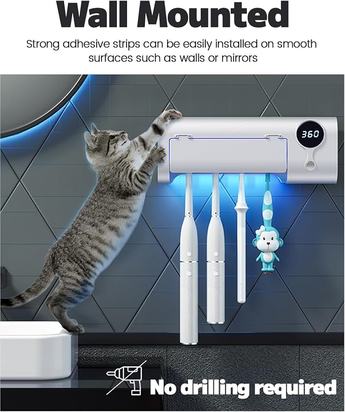 MIMORE Toothbrush Holder Wall Mounted, 4 Slots, 6-Minute Timer | Toothbrush - Image 4