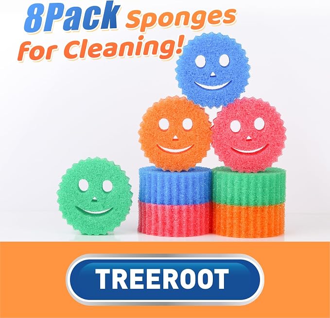 Treeroot 8 Pack Colorful Smile Scrub Sponges, Temperature Controlled - Image 6