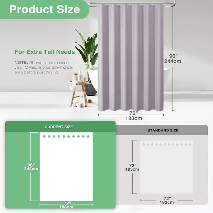 Dynamene Extra Long Waffle Shower Curtain 256 GSM Fabric 72x96 Lavender - Image 3