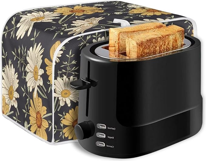 Retro Daisy Pattern Toasters Cover Spring Flower Bread Maker Covers Kitchen Small Appliance Dust-Cover Kitchen Accessories for Toaster,2 Slice
