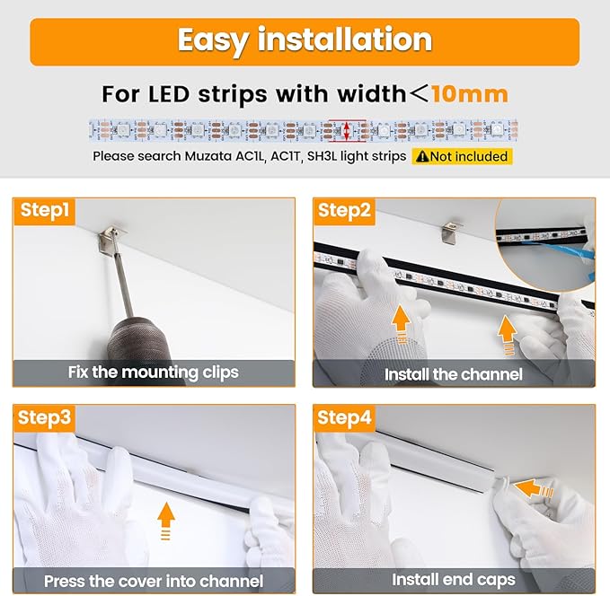 Muzata 10Pack 6.6FT/2M V Shape LED Channel Black Aluminum LED Strip Diffuser Channel with Milky White Cover Corner Lighting Easy Installation V1SW BW 2M