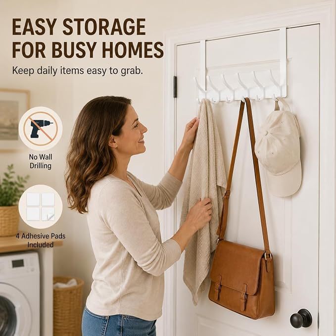 Peasulin Over The Door Hooks, 1 Pack White Door Hanger Rack | - Image 5