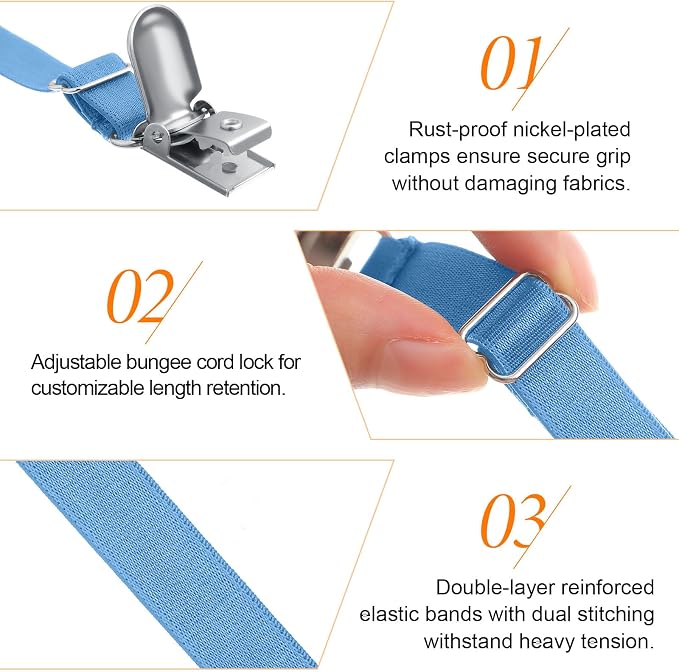 Boao 12 Pcs Bedsheet Strap Elastic Clip, Sky Blue, 8-12 Inch Length | Sturdy - Image 4
