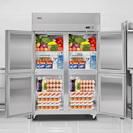 VEVOR Commercial Reach-In Refrigerator 48" W, 32 Cu.Ft Stainless Steel Upright Refrigerator with 4 Doors, Auto-Defrost, 6 Adjustable Shelves, 32 to 50℉ Temp Control, UL Certified