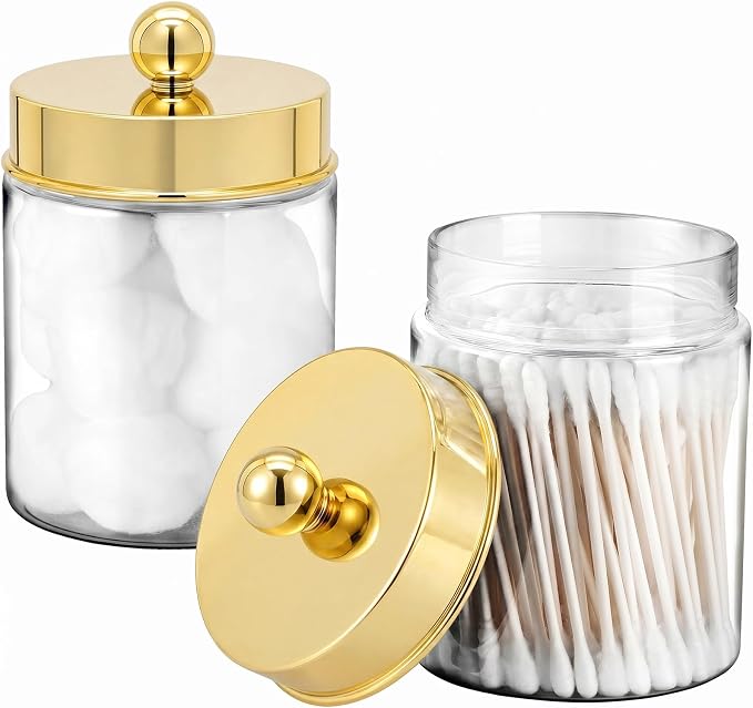 Amolliar Acrylic Apothecary Jar Bathroom Qtip Holder Gold 2 Pack by Amolliar