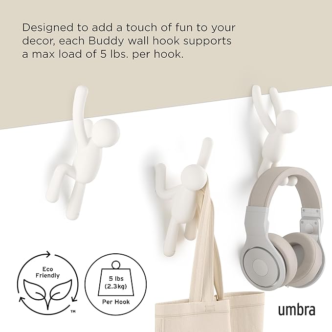 Umbra Buddy Wall Hooks, Decorative Wall Mount Coat Hooks, holds 5lbs per hook - Image 5